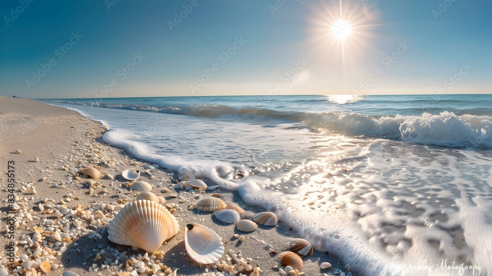 Wall mural seaside beach with shells pic