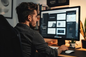 A web designer creates a sleek website mockup, embodying professionalism in every aspect of the design.