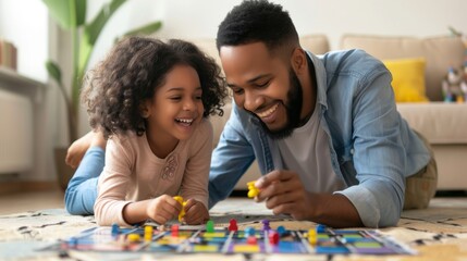 Fototapeta premium Family fun night, Father and daughter enjoying a board game.
