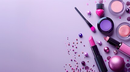 Carnival Atmosphere Meets Cosmetics on a Minimalist Lilac Backdrop