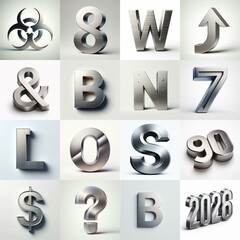 Brushed steel metal Lettering Typeface. AI generated illustration