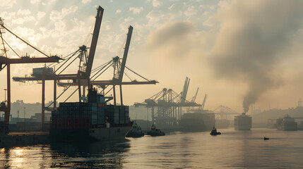 A ship for transporting cargo containers and also unloading it at the docks of a cargo port. AI Generated