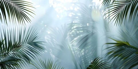 Creating a Serene Spa Ambiance: Top View of Tropical Palm Leaves. Concept Spa Ambiance, Tropical Leaves, Top View, Serene Setting, Relaxation Retreat