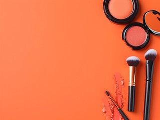 Carnival Atmosphere Elevates Minimalist Cosmetics Composition on Vibrant Orange Backdrop