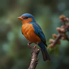 Fototapeta premium A blue and orange bird is sitting on a branch