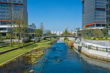 Modern business building next to the creek