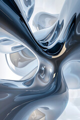 3D-rendered abstract shapes with a sleek, glossy finish and soft shadows. 