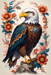 Fototapeta premium Drawing of eagle standing with flower