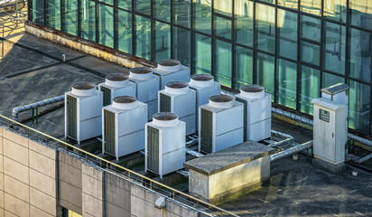 Rooftop HVAC Units on an Urban Building