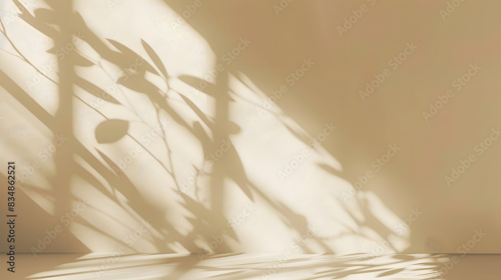 Wall mural minimalistic abstract gentle light beige background for product presentation with light andand intri
