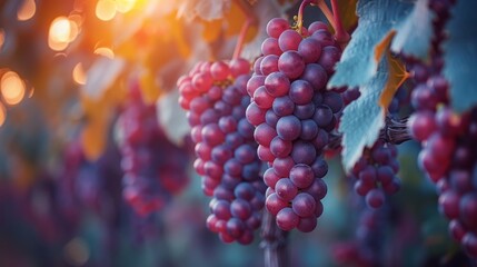Ripe, deep-purple grapes hanging from the vine, illustrating organic agriculture and viticulture