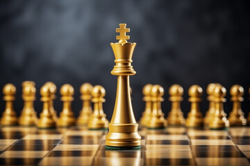 Chess made of gold on a chessboard. International Chess Day.