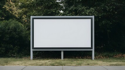blank white advertisement board park setting greenery trees natural backdrop ads