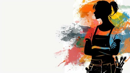 Professional illustration of a beautiful woman holding tools, showcasing craftsmanship and expertise in high resolution silhouette.