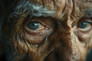 The elder's eyes mirror a lifetime of experiences, close-up portrait with soft lighting, capturing the depth and character of a well-lived life.