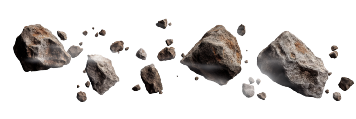 Floating rock meteorite isolated on transparent background