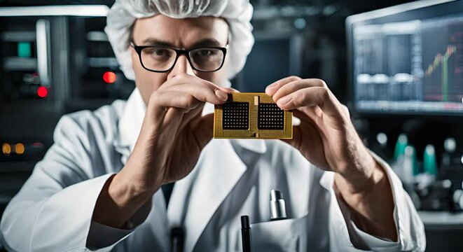 Scientist taking a microchip.