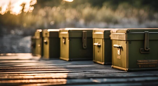Army ammunition boxes.