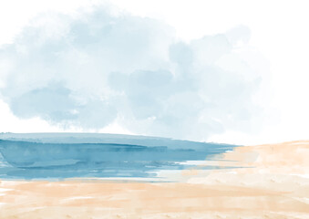 hand painted minimal watercolour beach themed landscape