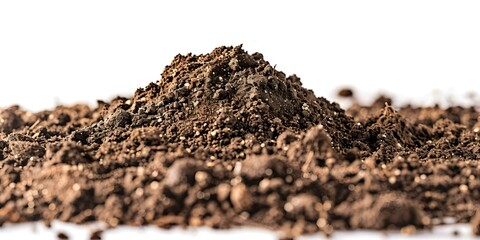 A solitary mound of dirt on a white background. Concept Minimalist Photography, Abstract Composition, Surreal Imagery