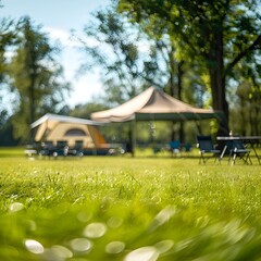 Sunny Camping Field Grasses Basking in the Warmth of Summer