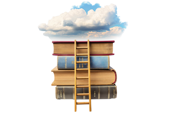Stack of books with a ladder on a transparent background