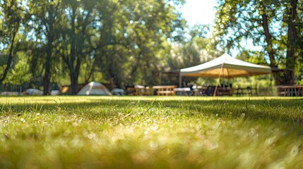 Obraz premium Sunny Camping Field A Summer Day of Leisure and Relaxation