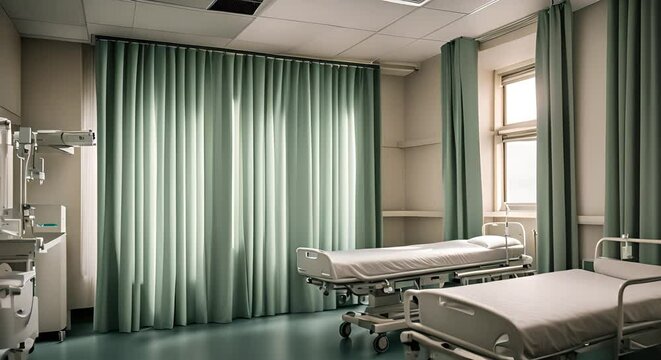 Many stretchers in a hospital.