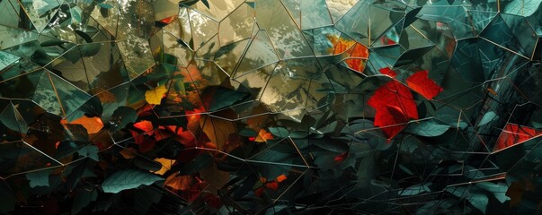 Broken Glass and Fall Foliage
