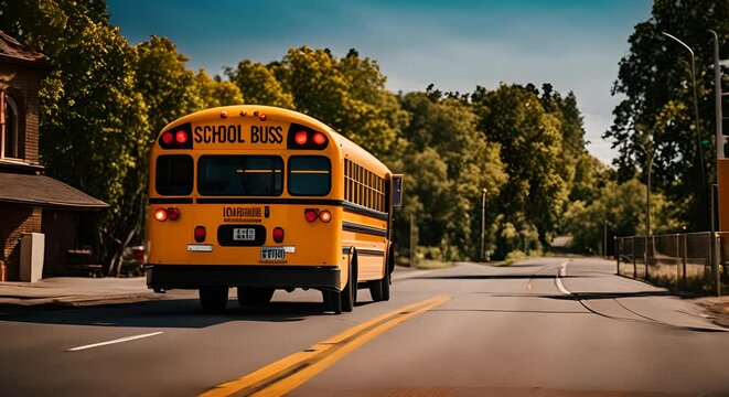 Yellow school bus in a town.