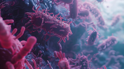 Fototapeta premium Accumulations of dangerous bacteria. The concept of life and activity, as bacteria actively multiply. Research of viruses