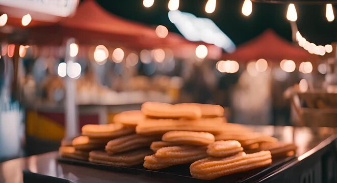 Street churro stand. Churros food truck.
