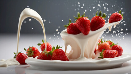 strawberries splashing into milk