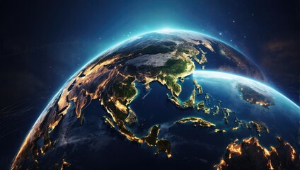 Obraz premium Earth from space showing the earth's atmosphere and the earth as seen from space background