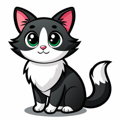 Black and white cartoon cat on white background, ideal for kids and cat enthusiasts