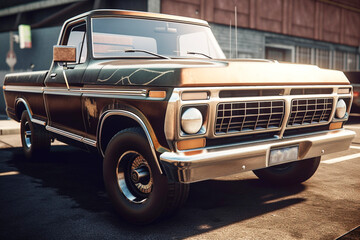 Vintage old retro car on the street in the garage. AI generated.