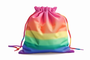 Bright and colorful drawstring bag with a rainbow design, perfect for carrying personal items or as a statement accessory.
