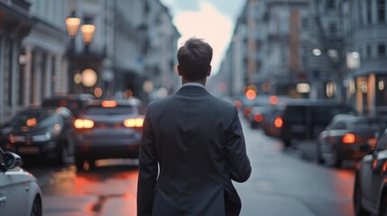 a businessman walks down the street