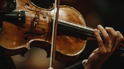 Fototapeta premium close-up of a skilled violinists hands gracefully playing violin