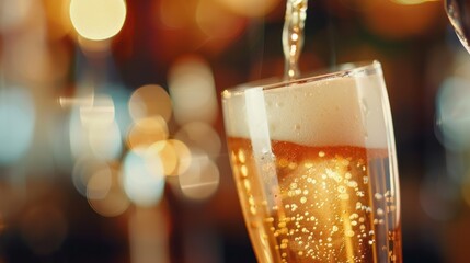 beer being poured into glass blurry bar