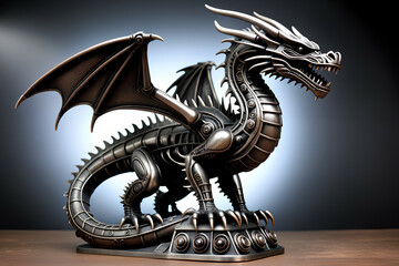 Iron Dragon figurine. Digital illustration.