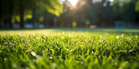 Fototapeta premium Detailed vibrant artwork of wellkept soccer stadium lawn. Concept Soccer stadium, Vibrant artwork, Detailed illustration, Well-kept lawn, Sports design