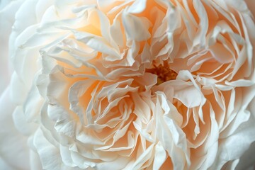 Beautiful delicate open bud of rose flower, close up. Pale orange pink color rose bloom.