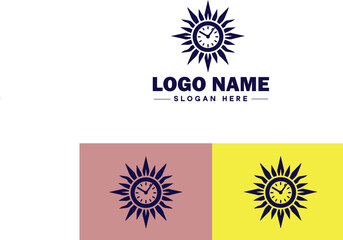 sun clock icon Sundial Solar timepiece Solar clock flat logo sign symbol editable vector