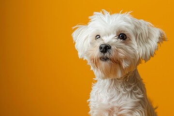 White dog on yellow surface