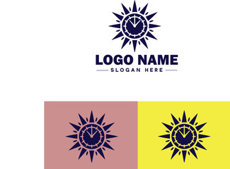 sun clock icon Sundial Solar timepiece Solar clock flat logo sign symbol editable vector