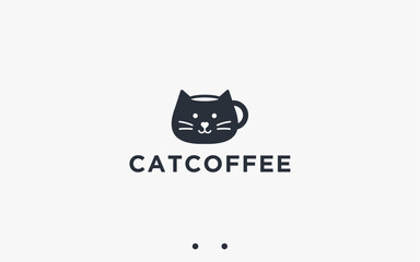 coffee with cat logo design vector silhouette illustration