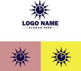 sun clock icon Sundial Solar timepiece Solar clock flat logo sign symbol editable vector