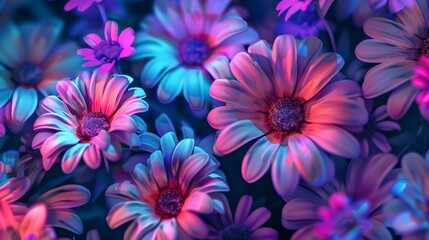 Fototapeta premium Neon Daisy Dreams: Retro 90s Style Repetitive Pattern in Energetic Vivid Colors