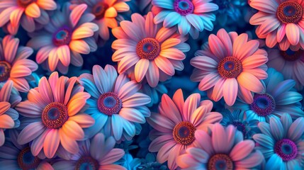Fototapeta premium Retro Neon Daisy Delight - 90s Style Energetic Floral Pattern in Vivid Colors